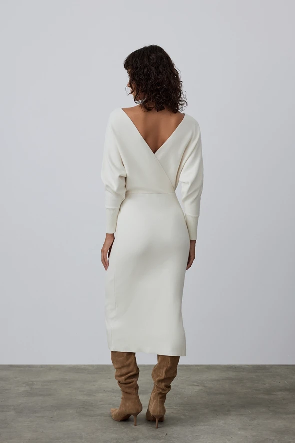 Anvelop Cut Knitwear Dress - Ecru - 7