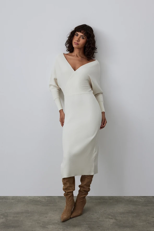 Anvelop Cut Knitwear Dress - Ecru - 4