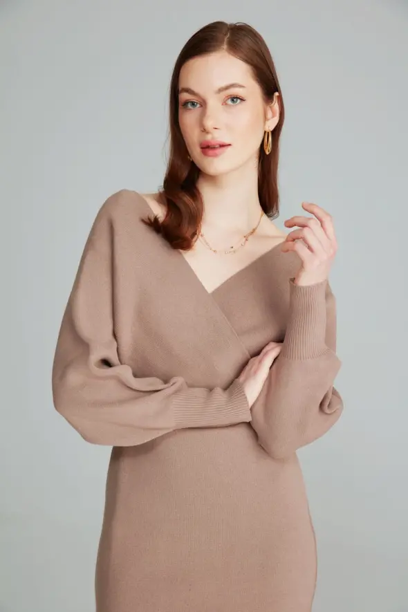 Anvelop Cut Sweater Dress - Mink - 4