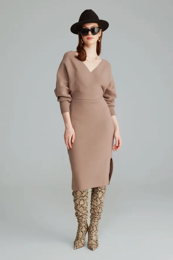 Anvelop Cut Sweater Dress - Mink - 1