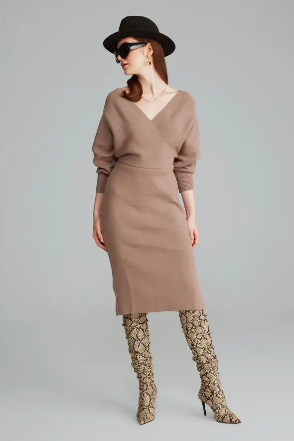 Anvelop Cut Sweater Dress - Mink - 3