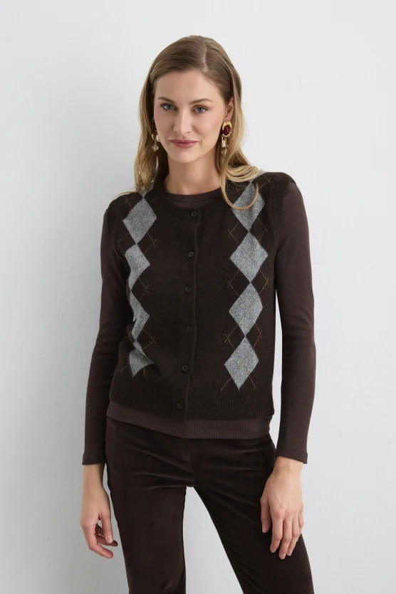 Argyle Wool Knit Vest Brown - 1