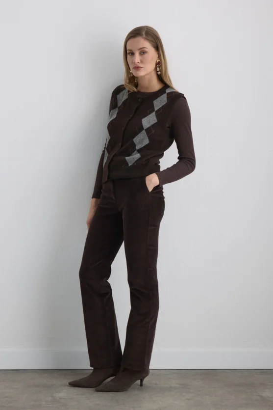 Argyle Wool Knit Vest Brown - Gusto