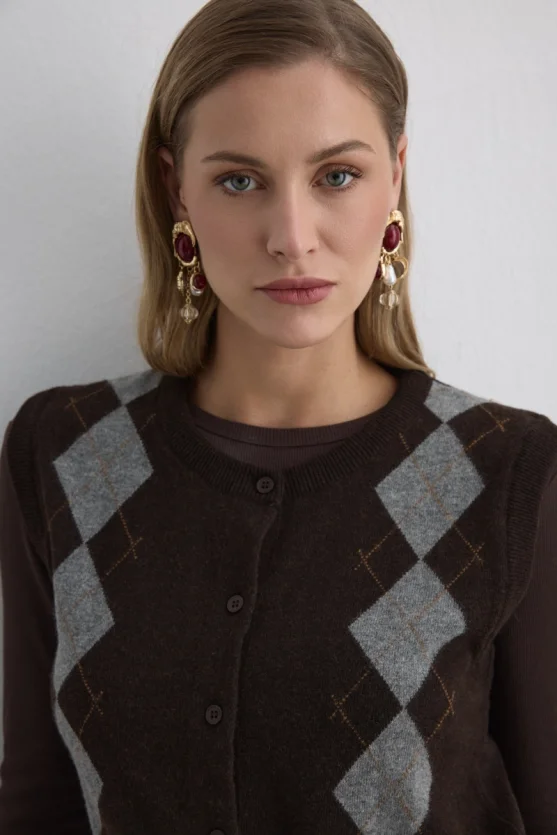Argyle Wool Knit Vest Brown - 5