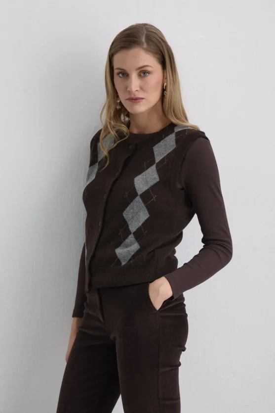 Argyle Wool Knit Vest Brown - 8