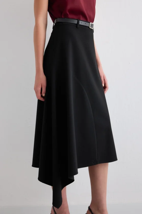 Asymmetric Belted Skirt Black - 3
