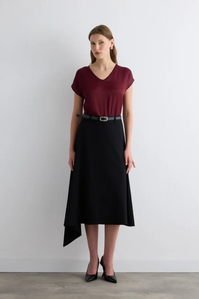 Asymmetric Belted Skirt Black Black