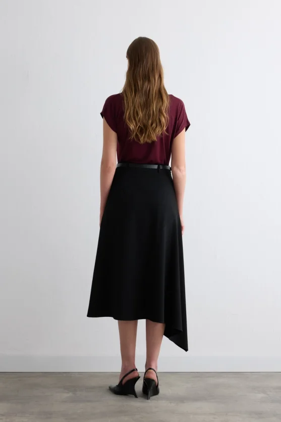 Asymmetric Belted Skirt Black - 4