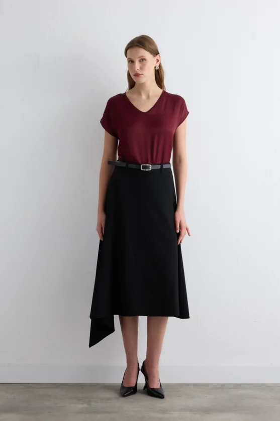 Asymmetric Belted Skirt Black - 1