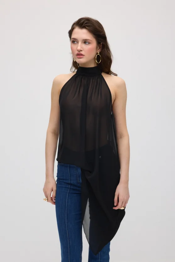 Asymmetric Cut Chiffon Blouse - Black - 1