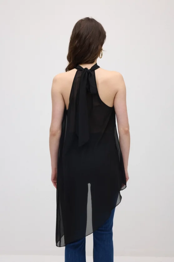 Asymmetric Cut Chiffon Blouse - Black - 9