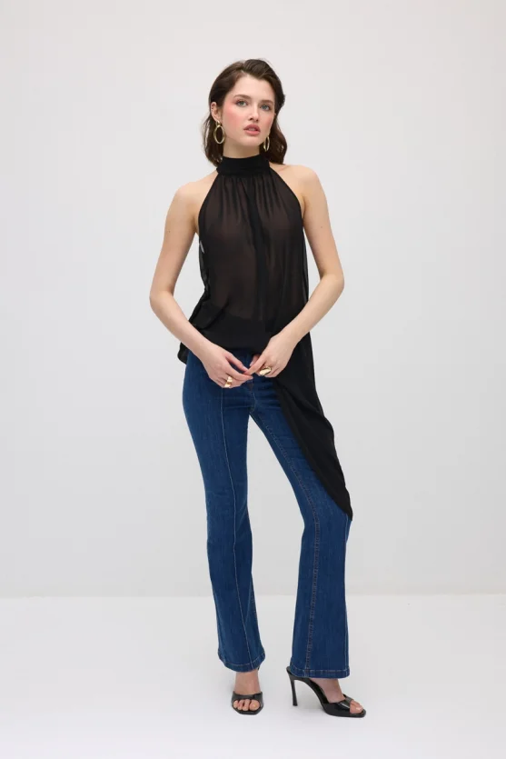 Asymmetric Cut Chiffon Blouse - Black - Gusto