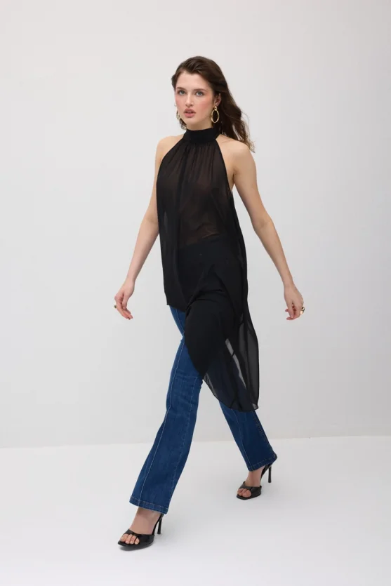Asymmetric Cut Chiffon Blouse - Black - 4