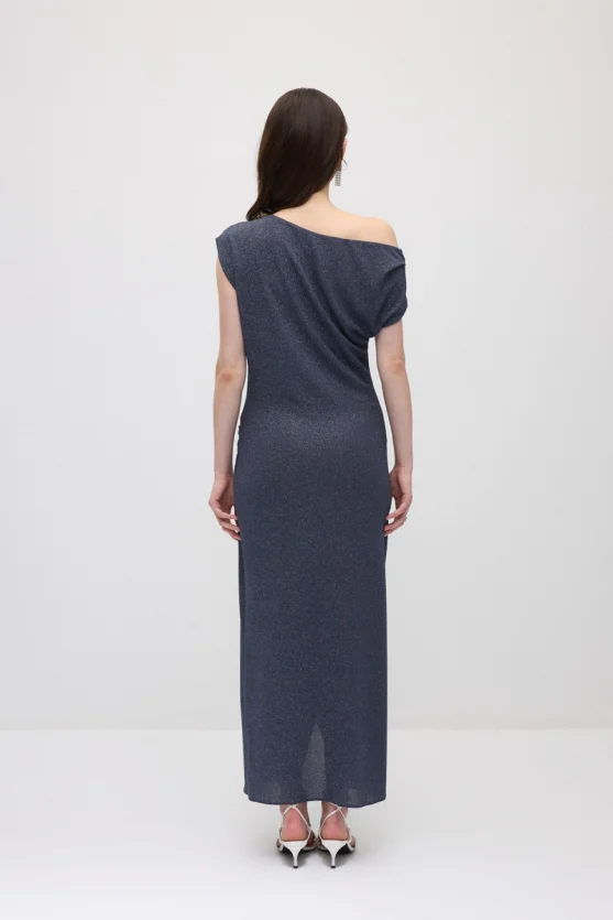 Asymmetric One-Shoulder Shimmer Evening Dress - Grey - Gusto