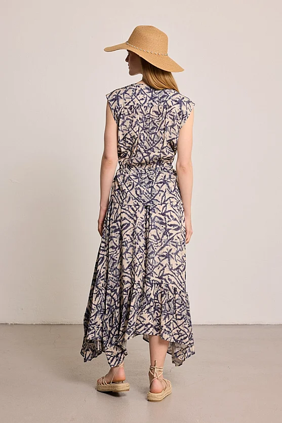 Asymmetric Patterned Maxi Skirt - Beige - Gusto