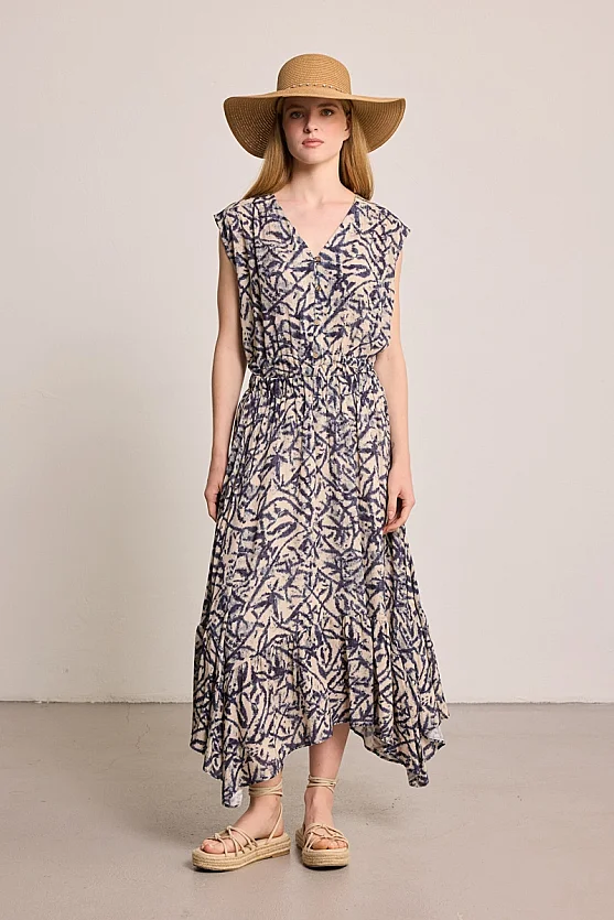 Asymmetric Patterned Maxi Skirt - Beige - Gusto