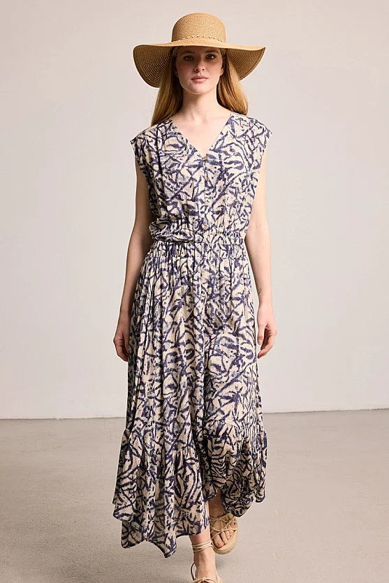 Asymmetric Patterned Maxi Skirt - Beige - Gusto
