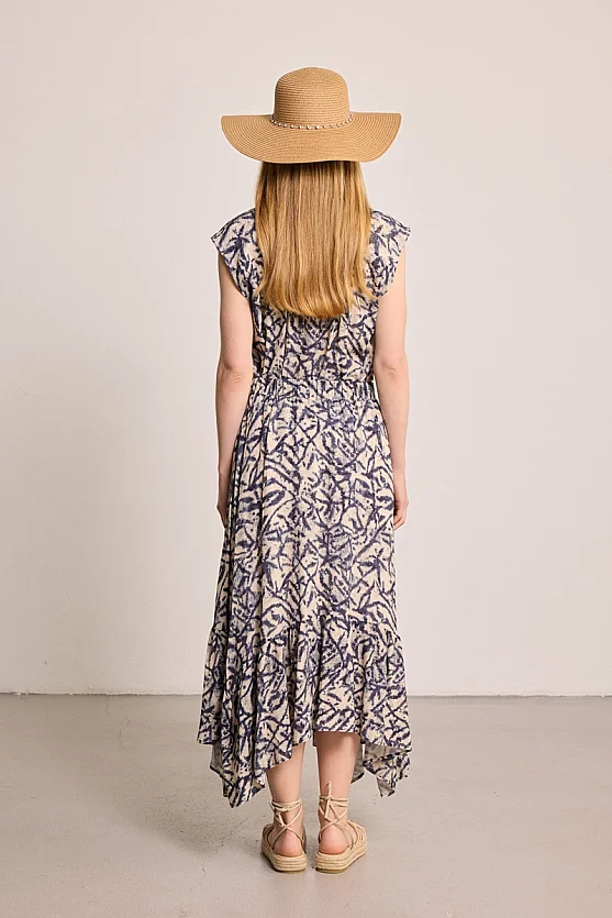 Asymmetric Patterned Maxi Skirt - Beige - 4