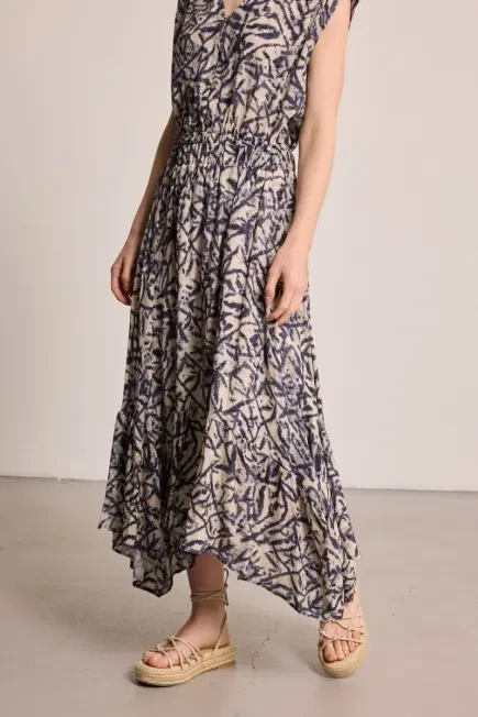 Asymmetric Printed Long Skirt - Beige - Gusto