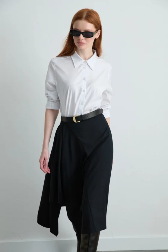 Asymmetrical Cut Wool Skirt - Navy Blue - Gusto