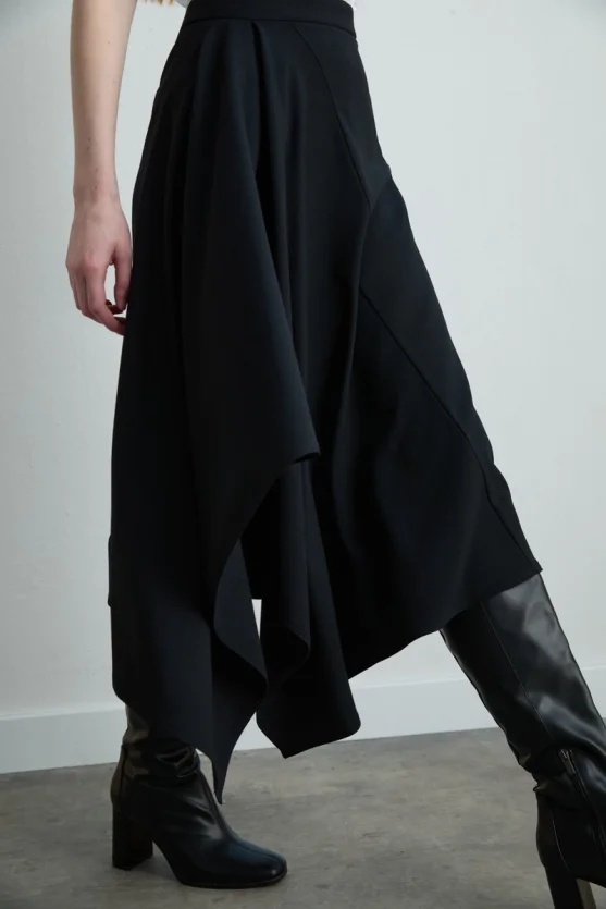 Asymmetrical Cut Wool Skirt - Navy Blue - Gusto