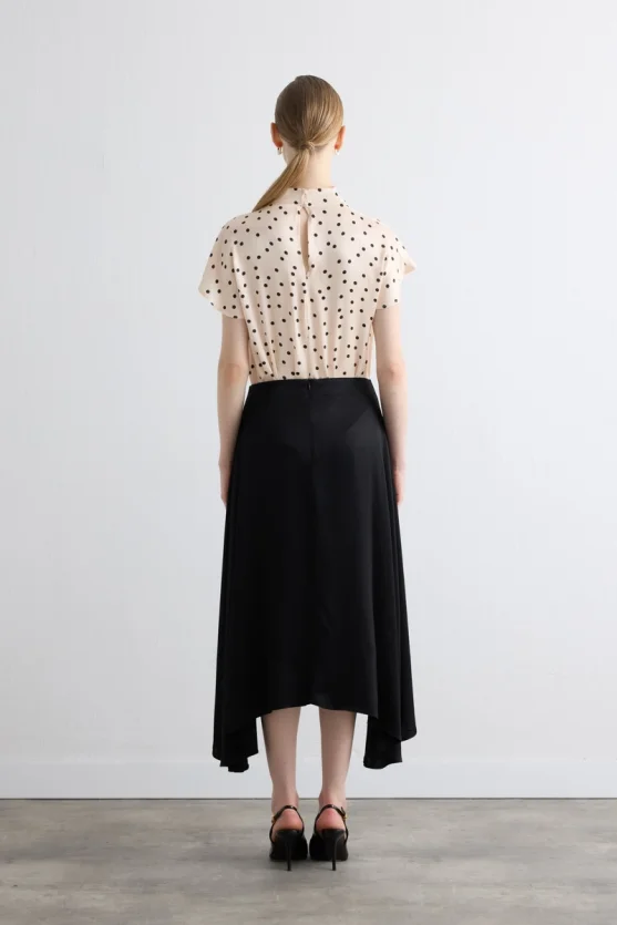 Asymmetrical Satin Skirt - Black - 6