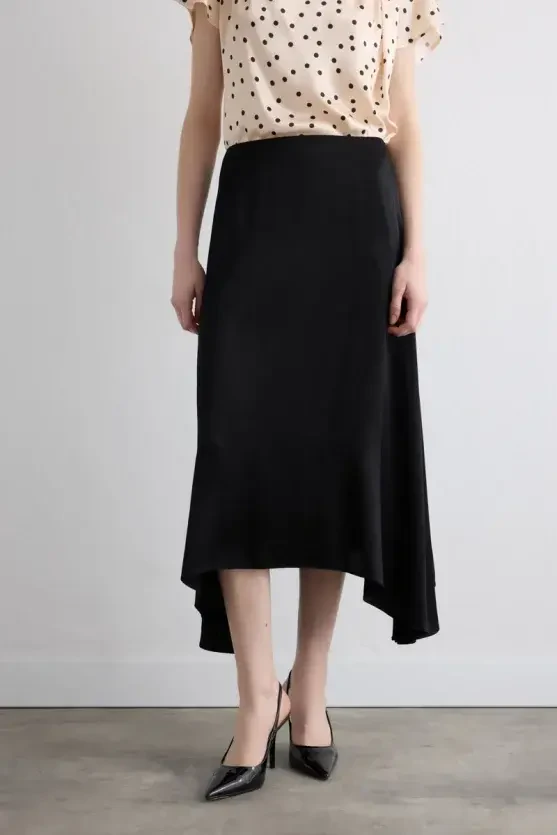 Asymmetrical Satin Skirt - Black - 3