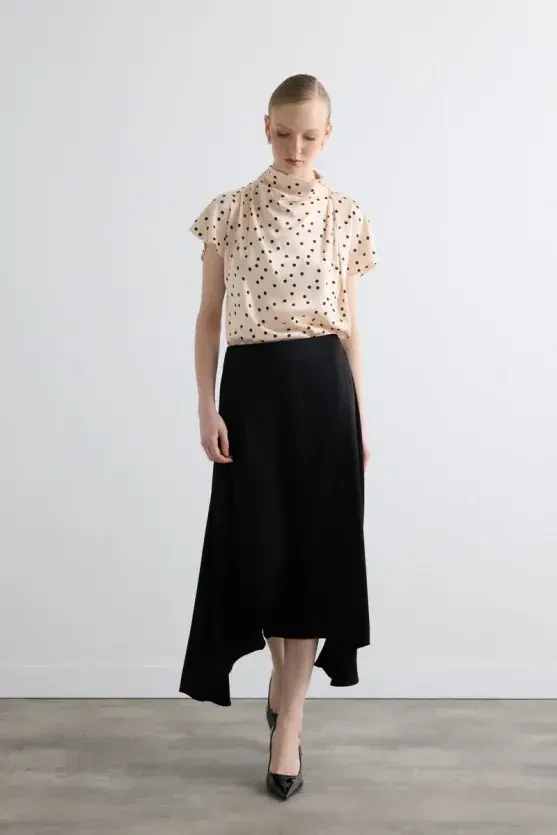 Asymmetrical Satin Skirt - Black - 5