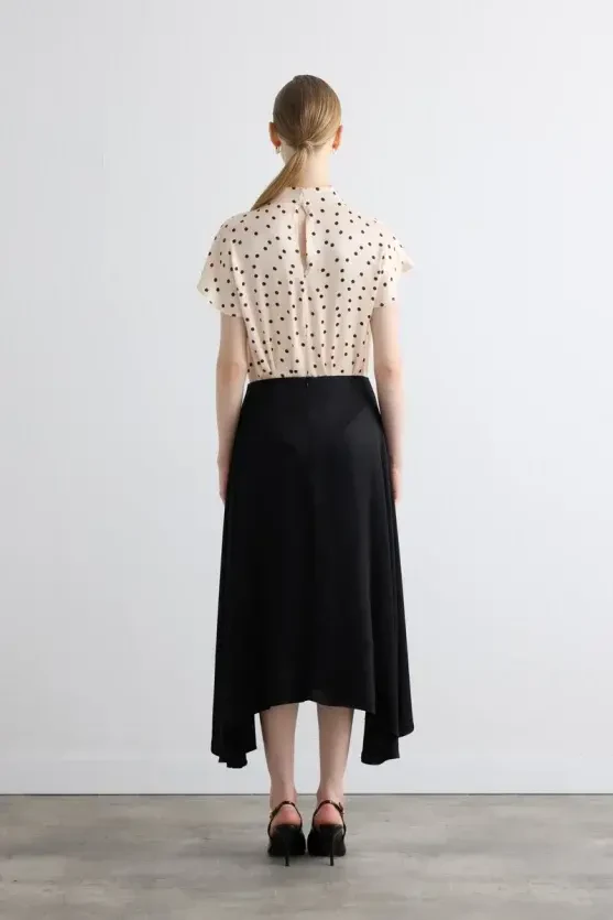 Asymmetrical Satin Skirt - Black - 6