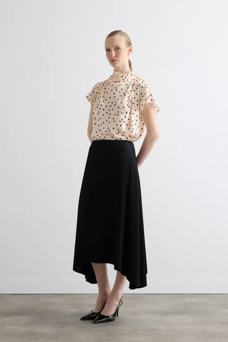 Asymmetrical Satin Skirt - Black