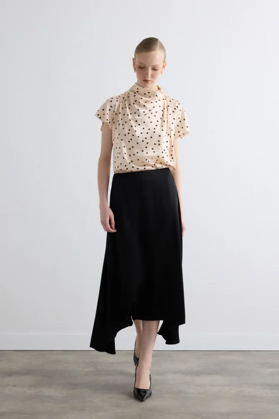 Asymmetrical Satin Skirt Black - 5