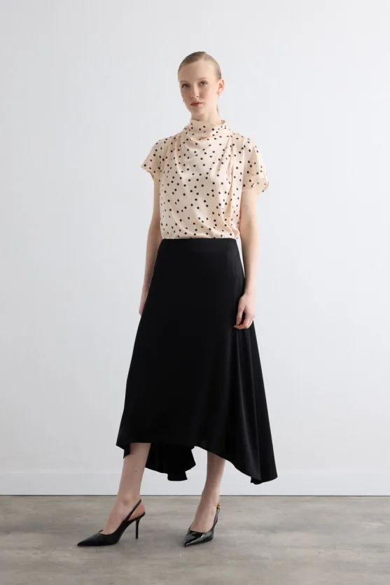 Asymmetrical Satin Skirt Black - Gusto