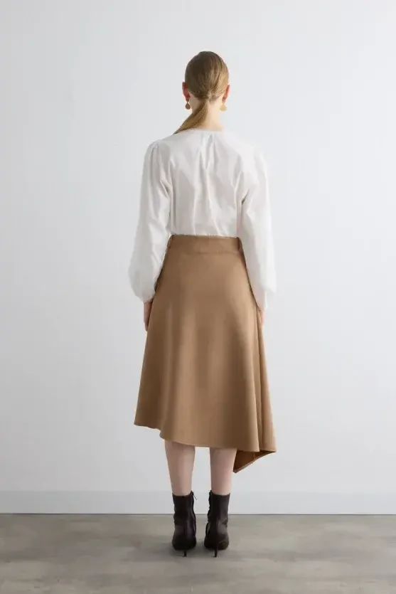 Asymmetrical Suede Skirt - Beige - Gusto