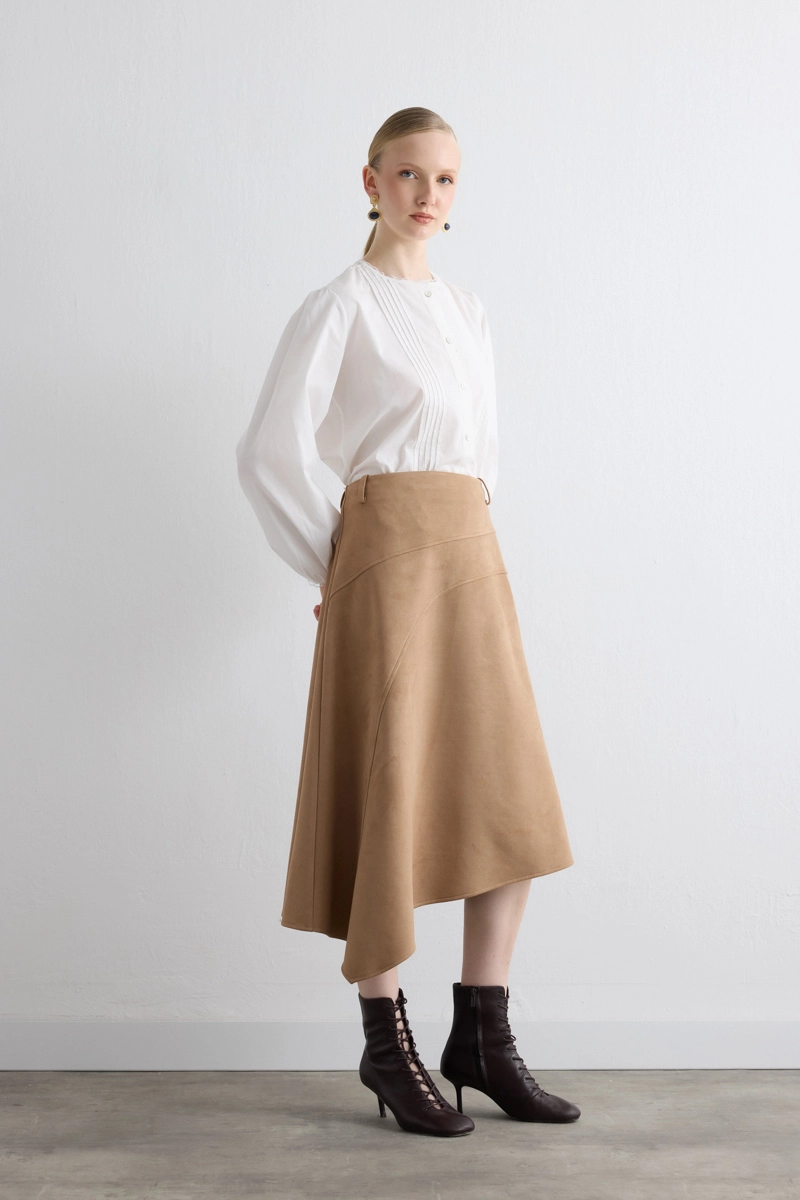 Asymmetrical Suede Skirt Beige - Gusto