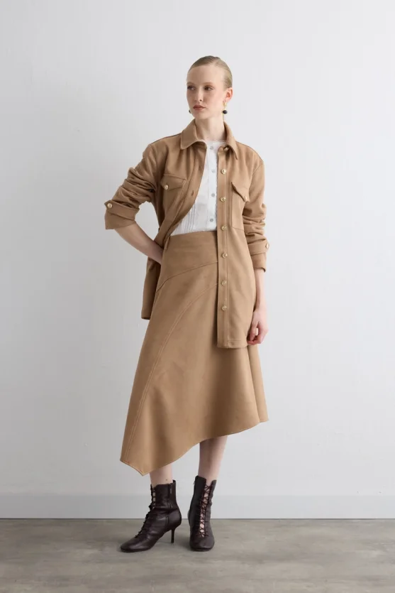 Asymmetrical Suede Skirt Beige - Gusto