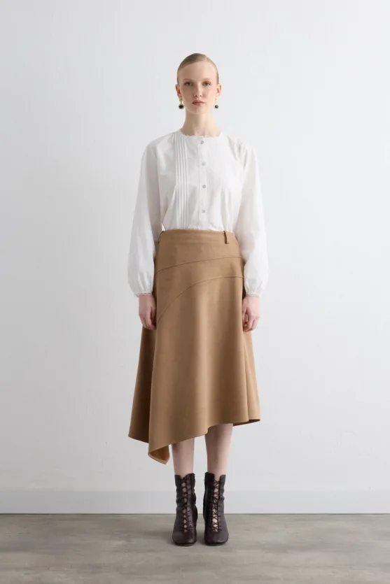 Asymmetrical Suede Skirt Beige - Gusto
