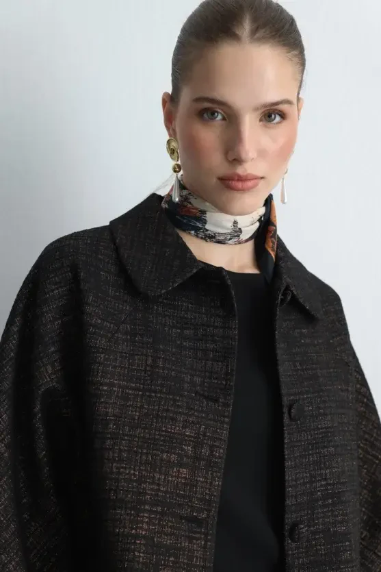 Baby Collar Jacquard Kaftan - Black - Gusto