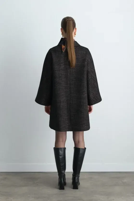 Baby Collar Jacquard Kaftan - Black - Gusto