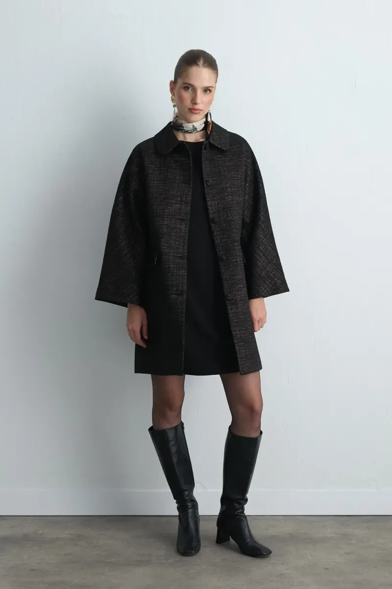 Baby Collar Jacquard Kaftan - Black Black