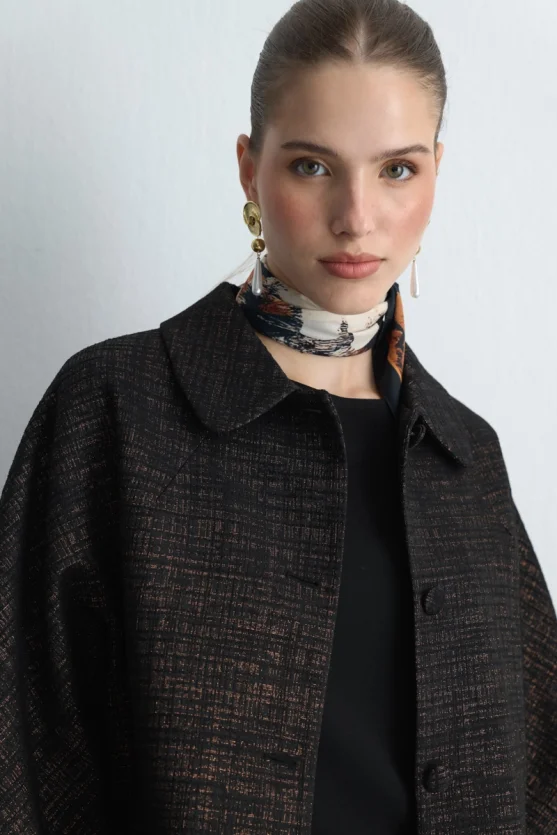 Baby Collar Jacquard Kaftan - Black - 4