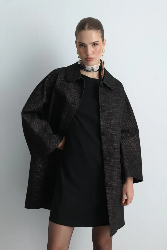 Baby Collar Jacquard Kaftan Black - Gusto