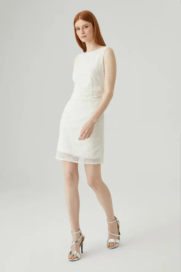 Back Window Lycra Lace Dress - White - 4