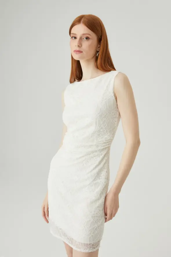 Back Window Lycra Lace Dress - White - 5