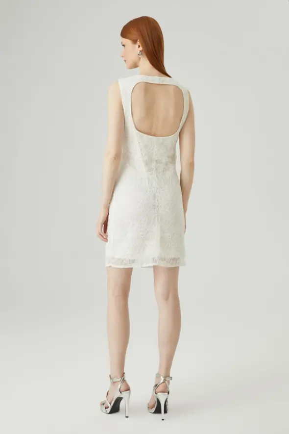 Back Window Lycra Lace Dress - White - 8