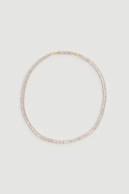 Baguette Tennis Necklace - Gold Gold