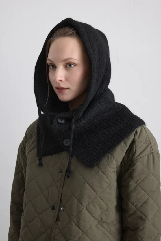 Balaclava Wool Knit Hat Black - 1