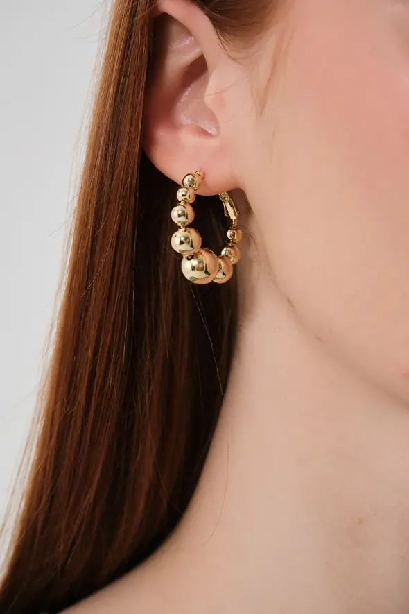 Ball Detail Hoop Earrings - Gold - 1