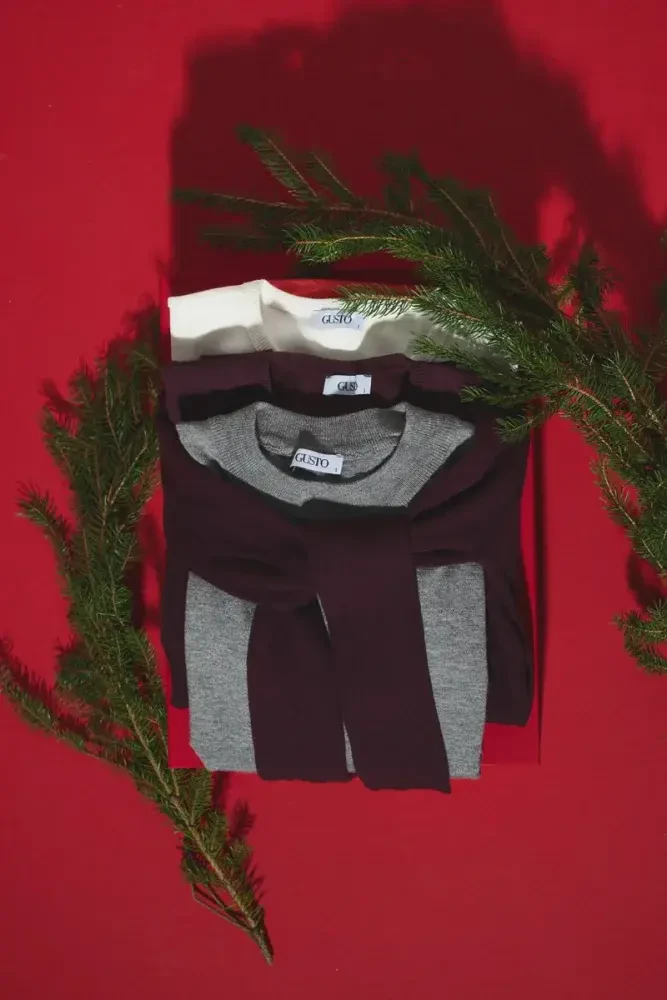 Balloon-Sleeve Knit Blouse - Grey