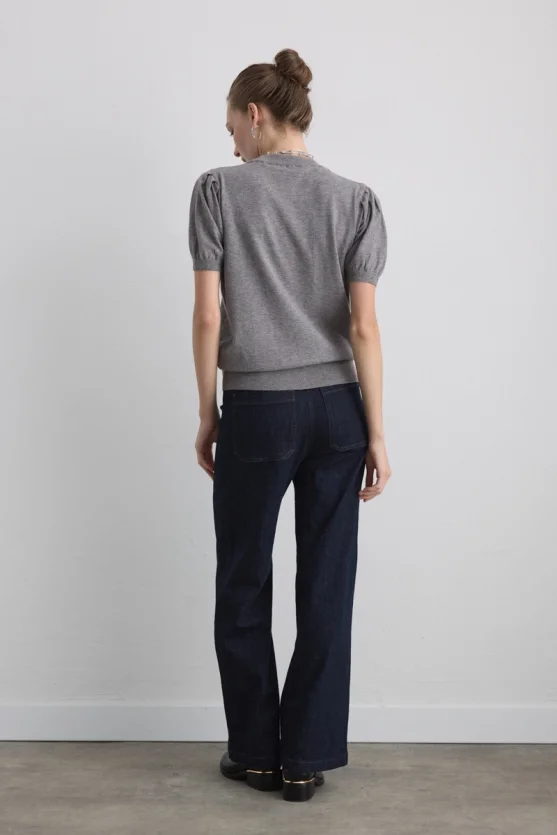 Balloon Sleeve Knit Blouse Grey - Gusto