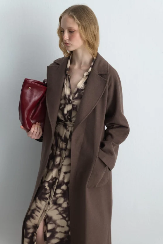 Balloon Sleeve Long Viscose Dress Brown - Gusto